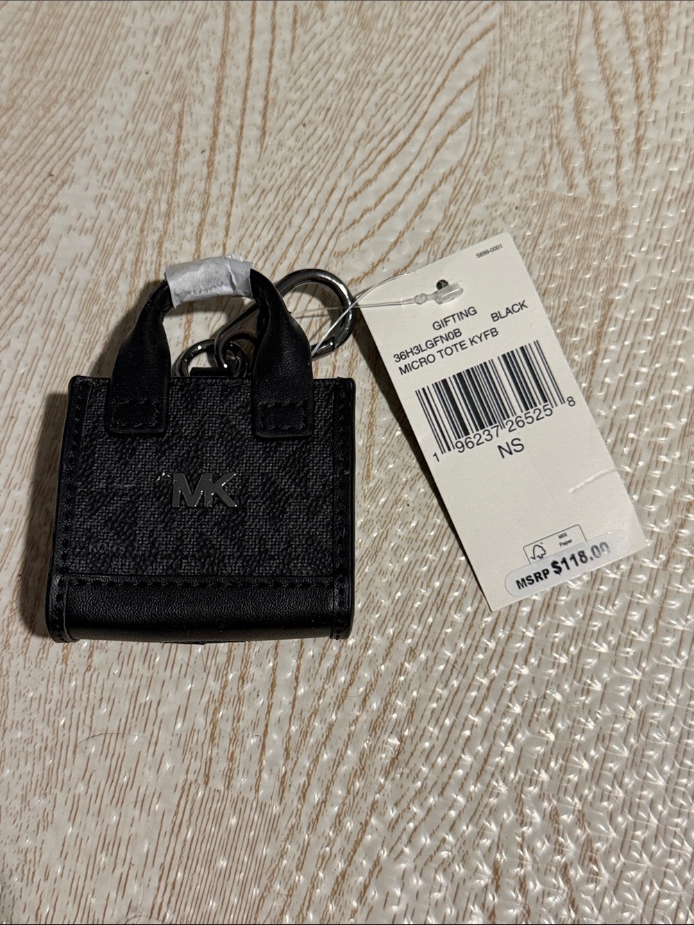 Michael Kors Black Micro Tote Keychain Charm -iPod holder/charger access